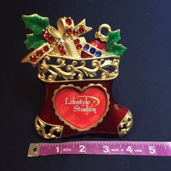 NEW Christmas Stocking Rhinestones Photo Standing Frame 4.5x4.5" - Picture 5 of 6